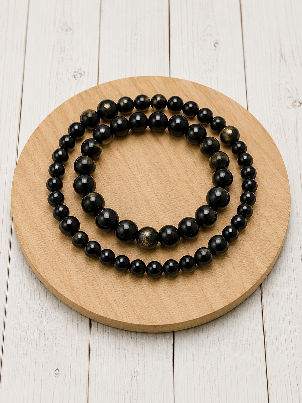 Black And Gold Obsidian Beaded Bracelet And Anklet Set For Protection